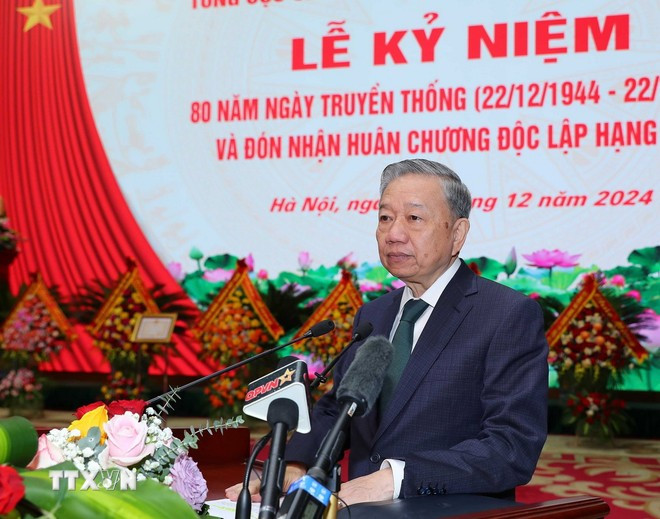 Tổng Bí thư Tô Lâm phát biểu tại lễ kỷ niệm. (Ảnh: Trọng Đức/TTXVN) Tổng Bí thư Tô Lâm phát biểu tại lễ kỷ niệm. (Ảnh: Trọng Đức/TTXVN)