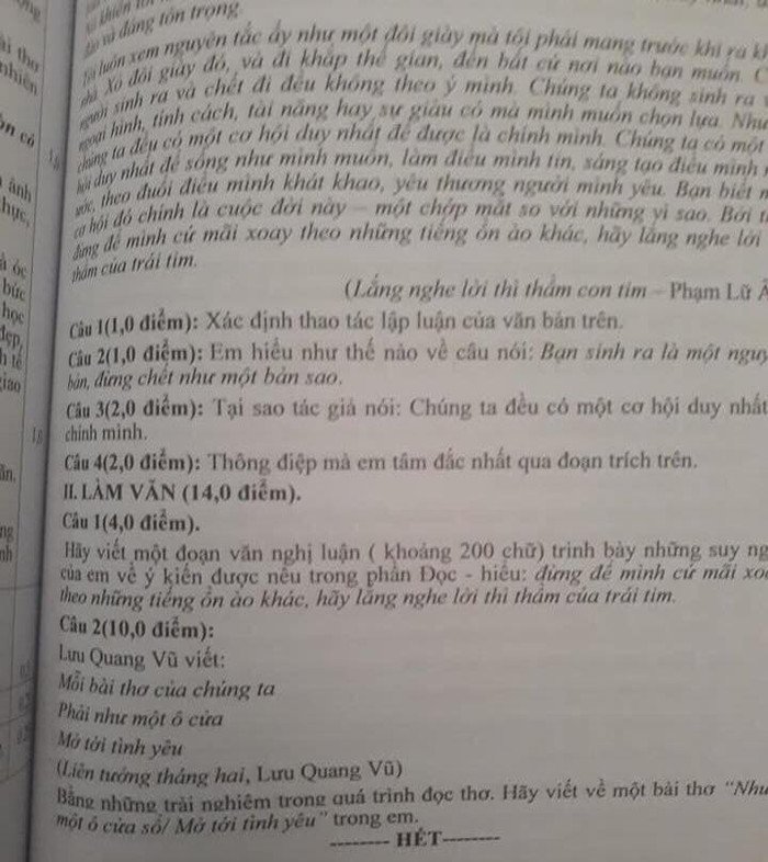 Hai đề thi Ngữ văn có phần nội dung giống nhau.