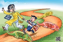 Cho con đi học thêm, cha mẹ thêm gánh nặng về tiền bạc và thời gian đưa đón. (Tranh minh họa: Congan.com.vn) Cho con đi học thêm, cha mẹ thêm gánh nặng về tiền bạc và thời gian đưa đón. (Tranh minh họa: Congan.com.vn)