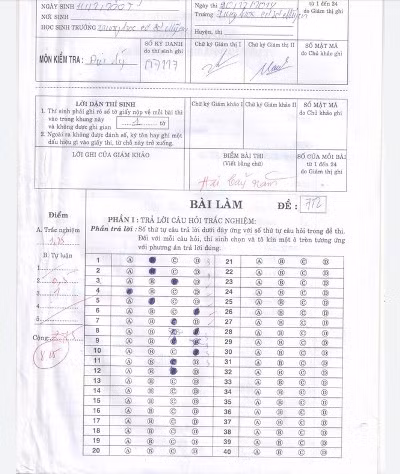 Một trong tổng số 165 bài kiểm tra môn Địa khối 7, học kỳ 1 ở trường Mỹ An được nâng điểm (ảnh: CTV)