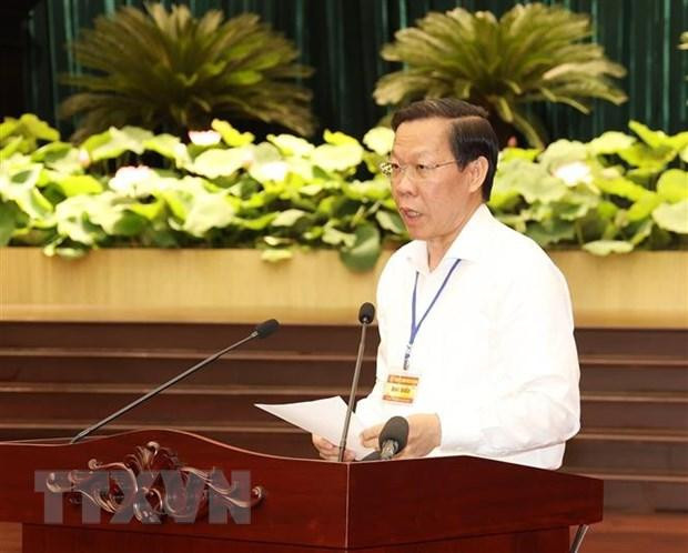 Ông Phan Văn Mãi, Ủy viên Trung ương Đảng, Phó Bí thư Thành ủy, Chủ tịch Ủy ban nhân dân Thành phố Hồ Chí Minh phát biểu. (Ảnh: Trí Dũng.TTXVN) Ông Phan Văn Mãi, Ủy viên Trung ương Đảng, Phó Bí thư Thành ủy, Chủ tịch Ủy ban nhân dân Thành phố Hồ Chí Minh phát biểu. (Ảnh: Trí Dũng.TTXVN)