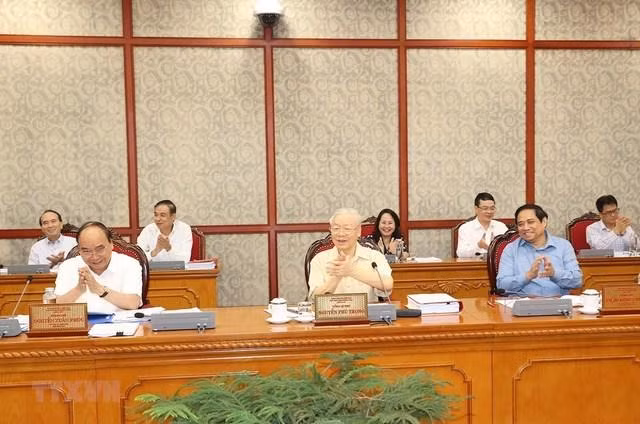 Tổng Bí thư Nguyễn Phú Trọng phát biểu kết luận cuộc họp - Ảnh: TTTXVN