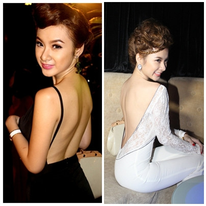 Dù vẫn còn nhỏ tuổi, nhưng Angela Phương Trinh vẫn đủ sức khiến mọi người "thót tim" với khoảng lưng trần gợi cảm của mình Dù vẫn còn nhỏ tuổi, nhưng Angela Phương Trinh vẫn đủ sức khiến mọi người "thót tim" với khoảng lưng trần gợi cảm của mình