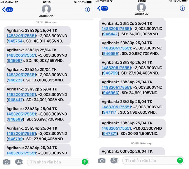 Tài khoản tiền gửi của khách hàng Agribank liên tục bị rút nhiều lần trong thời gian ngắn. Ảnh: NVCC Tài khoản tiền gửi của khách hàng Agribank liên tục bị rút nhiều lần trong thời gian ngắn. Ảnh: NVCC