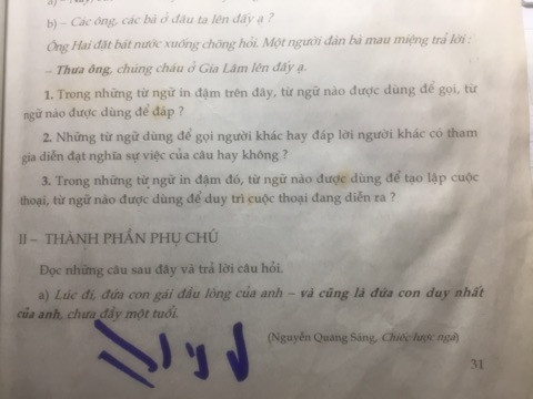 Câu hỏi về thành phần phụ chú. (Ảnh do tác giả cung cấp) Câu hỏi về thành phần phụ chú. (Ảnh do tác giả cung cấp)
