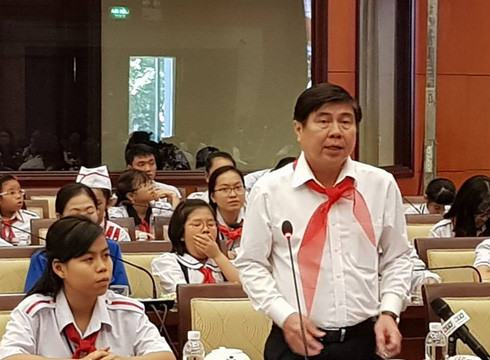 Chủ tịch Thành phố Hồ Chí Minh Nguyễn Thành Phong nêu 5 mong muốn với thiếu nhi (ảnh: P.L) Chủ tịch Thành phố Hồ Chí Minh Nguyễn Thành Phong nêu 5 mong muốn với thiếu nhi (ảnh: P.L)