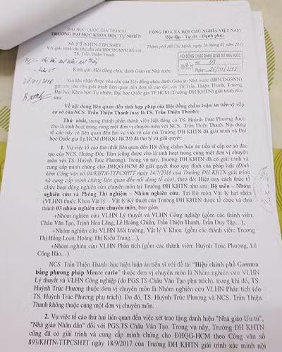 Văn bản giải trình 89 của Trường Đại học Khoa học Tự nhiên thành phố (ảnh: P.L)