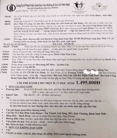 Giá tour Sài Gòn - Đà Lạt của một trường trung học phổ thông ở Thành phố Hồ Chí Minh áp cho phụ huynh (Ảnh do tác giả cung cấp) Giá tour Sài Gòn - Đà Lạt của một trường trung học phổ thông ở Thành phố Hồ Chí Minh áp cho phụ huynh (Ảnh do tác giả cung cấp)