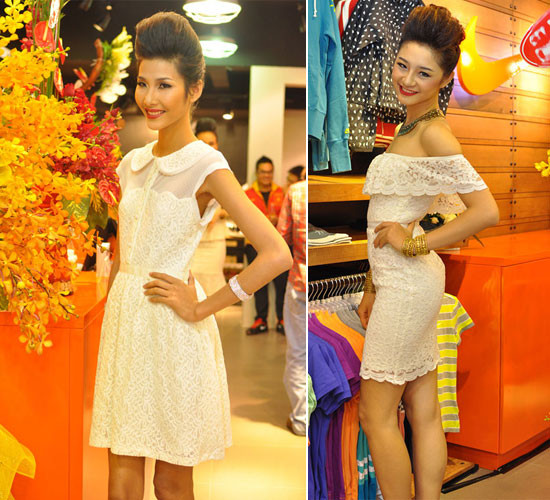 Hoàng Thuỳ và Trà My dịu dàng váy ren trắng Hoàng Thuỳ và Trà My dịu dàng váy ren trắng