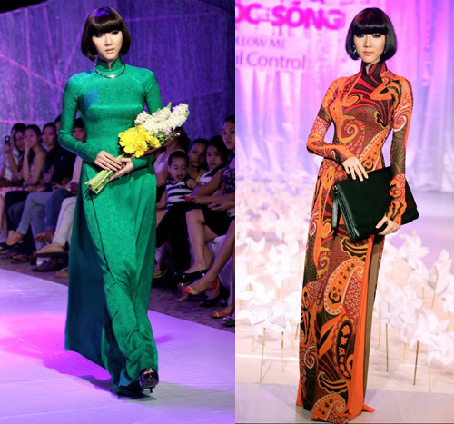 Tuy nhiên, khi nhìn thấy chân dài này bỗng dưng đằm thắm và kín đáo với trang phục áo dài trình diễn catwalk hay trong bộ ảnh, nhiều người mải mê ngắm nhìn và dường như quên mất những thị phi của cô nàng.