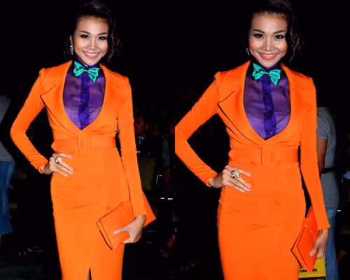 Thường xuyên chọn màu tóc đen truyền thống giúp siêu mẫu dễ phù hợp với nhiều bộ cánh sặc sỡ.