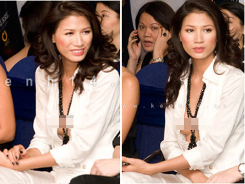 Phần ngực của Trang Trần đã bị lộ thiên do cách ăn vận quá táo bạo