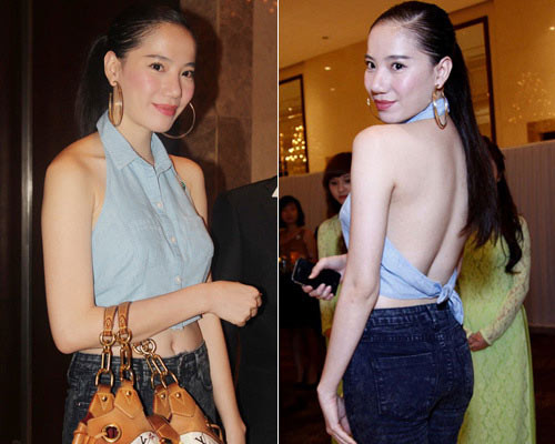 Chung Thục Quyên biến tấu sơ mi thành áo yếm khoe lưng trần rất sexy