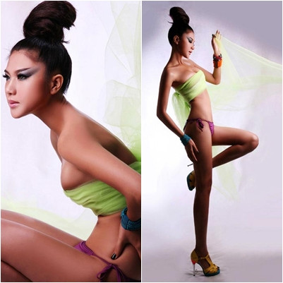 Kim Dung với chiếc khăn màu nõn chuối. Kim Dung với chiếc khăn màu nõn chuối.