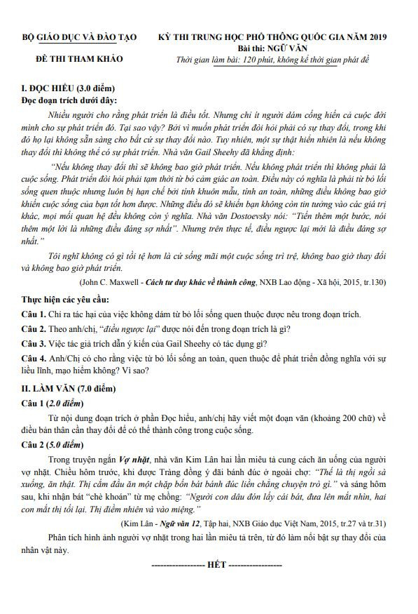 Đề minh họa 2019. Ảnh do tác giả cung cấp Đề minh họa 2019. Ảnh do tác giả cung cấp