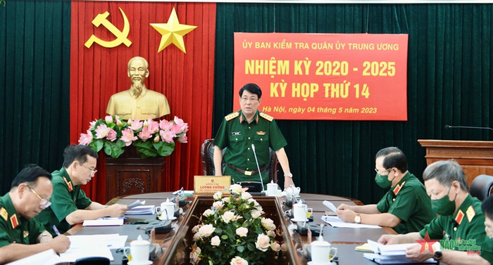 Đại tướng Lương Cường, Ủy viên Bộ Chính trị, Ủy viên Thường vụ Quân ủy Trung ương, Chủ nhiệm Tổng cục Chính trị Quân đội nhân dân Việt Nam, Chủ nhiệm Ủy ban Kiểm tra Quân ủy Trung ương chủ trì phiên họp. Ảnh: Quân đội Nhân dân Đại tướng Lương Cường, Ủy viên Bộ Chính trị, Ủy viên Thường vụ Quân ủy Trung ương, Chủ nhiệm Tổng cục Chính trị Quân đội nhân dân Việt Nam, Chủ nhiệm Ủy ban Kiểm tra Quân ủy Trung ương chủ trì phiên họp. Ảnh: Quân đội Nhân dân