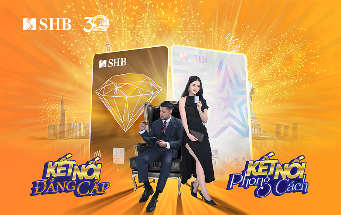Bộ đôi thẻ tín dụng SHB Visa Platinum có thiết kế dọc hiện đại cùng hình ảnh viên kim cương và ngôi sao sáng nổi bật. Bộ đôi thẻ tín dụng SHB Visa Platinum có thiết kế dọc hiện đại cùng hình ảnh viên kim cương và ngôi sao sáng nổi bật.