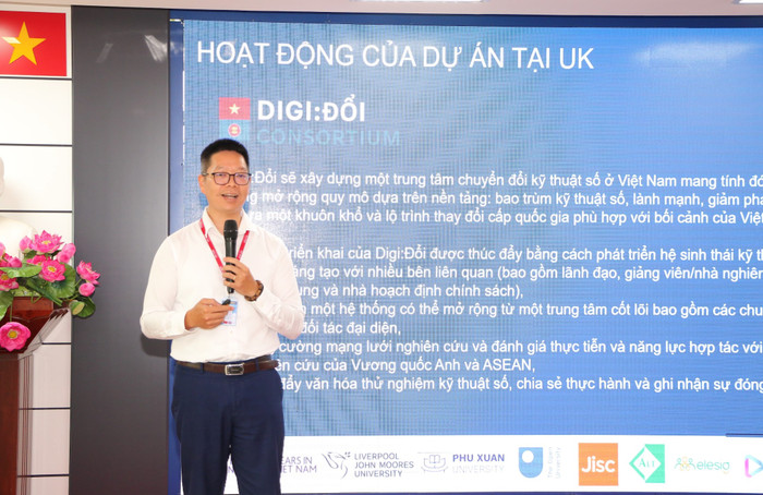 Phó Giáo sư, Tiến sĩ Nguyễn Tiến Đông, Phó Hiệu trưởng Trường Đại học Phú Xuân – đại diện dự án “Digi:Đổi” cập nhật các hoạt động của dự án Phó Giáo sư, Tiến sĩ Nguyễn Tiến Đông, Phó Hiệu trưởng Trường Đại học Phú Xuân – đại diện dự án “Digi:Đổi” cập nhật các hoạt động của dự án