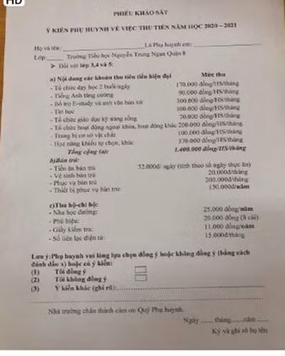 Các khoản thu dự kiến của trường Nguyễn Trung Ngạn (ảnh: P.L)