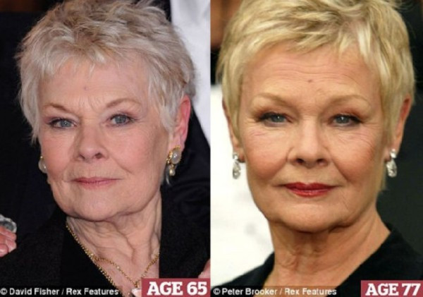 Ngôi sao phim "Điệp viên 007" Judi Dench năm 65 tuổi và 77 tuổi. Ngôi sao phim "Điệp viên 007" Judi Dench năm 65 tuổi và 77 tuổi.