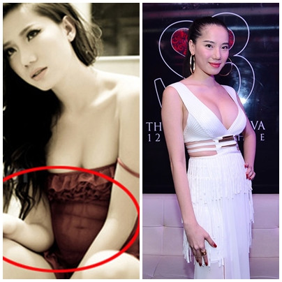 Cách diện trang phục xuyên thấu và những đường cut-out thiếu tinh tế này chẳng những không giúp Chung Thục Quyên khoe vóc dáng của mình, mà còn khiến vòng 2 của cô bị 'hiện nguyên hình'