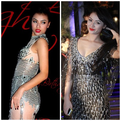 Dù là một trong những chân dài đình đám của làng giải trí, nhưng trong những trang phục lóng lánh này, người ta chẳng còn tìm thấy vòng 2 của Hồng Quế.