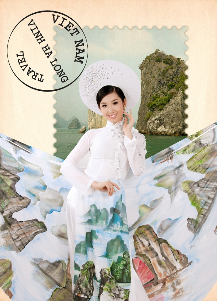 Bộ ảnh khiến người xem có cảm giác được nhìn tận mắt một con tem lớn về Vịnh Hạ Long, bên cạnh hình ảnh trong sáng, thướt tha của Thúy Ngân.