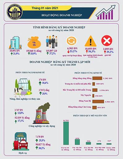 Hoạt động của doanh nghiệp Việt Nam trong tháng đầu tiên của năm 2021- Nguồn: Tổng cục Thống kê Hoạt động của doanh nghiệp Việt Nam trong tháng đầu tiên của năm 2021- Nguồn: Tổng cục Thống kê