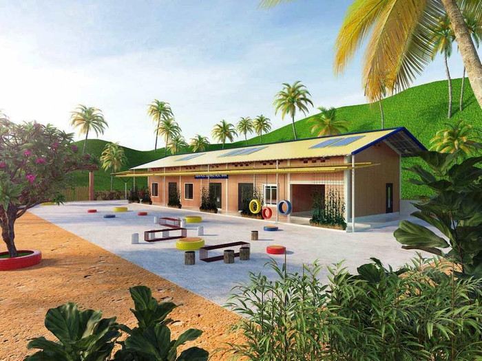 Phối cảnh ngôi trường Tắk Pổ sẽ hoàn thiện vào năm tới, thay thế điểm trường cũ đã bị mưa bão xô đổ. Ảnh: đồ họa Phối cảnh ngôi trường Tắk Pổ sẽ hoàn thiện vào năm tới, thay thế điểm trường cũ đã bị mưa bão xô đổ. Ảnh: đồ họa