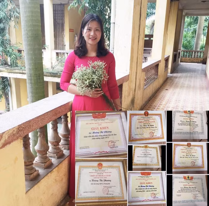 Cô Hoàng Thị Phương - giáo viên môn Toán trường Trung học phổ thông Lý Thường Kiệt, Việt Yên, Bắc Giang và những thành tích cô đạt được. (Ảnh: NVCC)