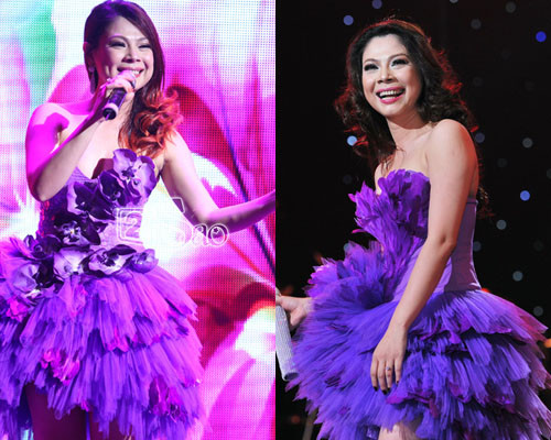 Thanh Thảo điệu đà với bộ váy tím thiết kế nhiều tầng lớp và được đính hoa cầu kỳ. Thanh Thảo điệu đà với bộ váy tím thiết kế nhiều tầng lớp và được đính hoa cầu kỳ.