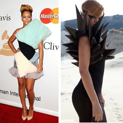 Trang phục của Rihanna thường là những hình khối khá "gai góc"