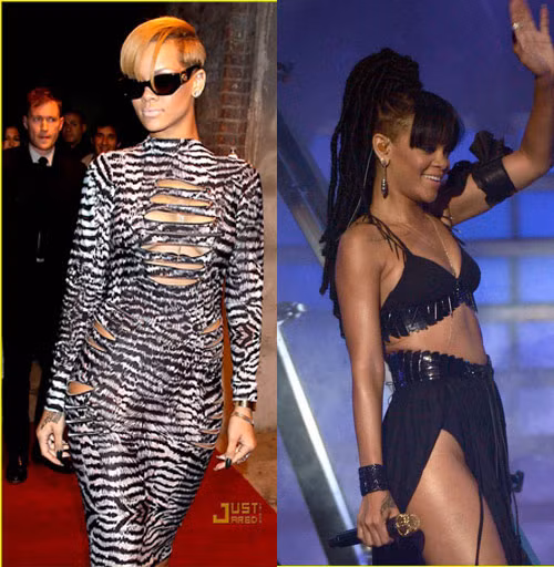 Rihanna thường lựa chọn bộ trang phục có đường cắt cá tính, khoe xương hông đầy táo bạo và sexy