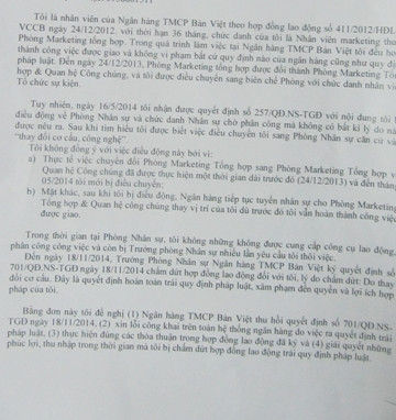 Trích đơn khiếu nại Ngân hàng Bản Việt của anh Mai Phước Tiến (Ảnh: T.Q) Trích đơn khiếu nại Ngân hàng Bản Việt của anh Mai Phước Tiến (Ảnh: T.Q)
