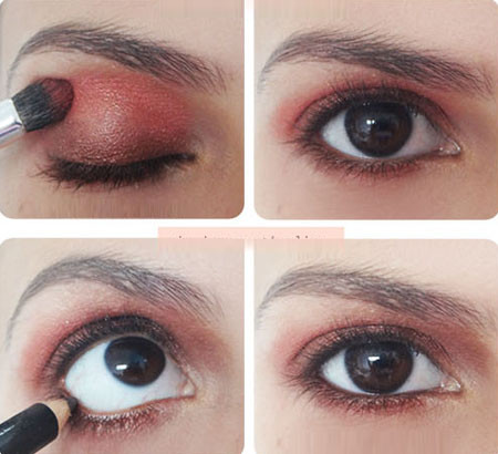 Nhấn đậm hơn một chút vào đuôi mắt theo khiểu mắt khói. Sau đó, cùng chì để kẻ đường viền mí dưới. Nhấn đậm hơn một chút vào đuôi mắt theo khiểu mắt khói. Sau đó, cùng chì để kẻ đường viền mí dưới.