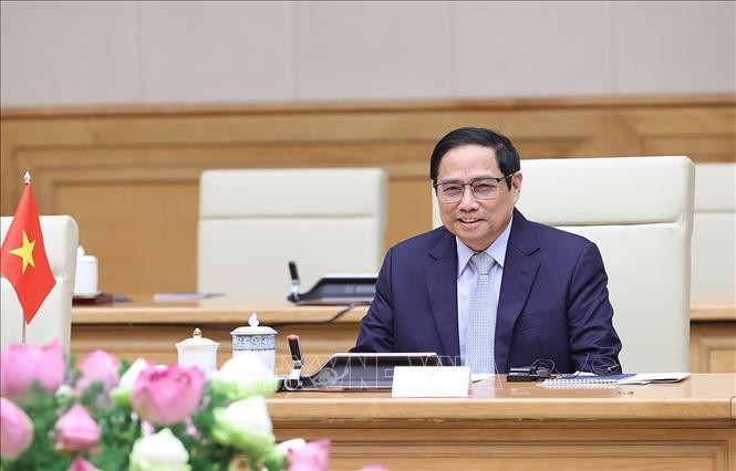 Thủ tướng Phạm Minh Chính phát biểu tại buổi tiếp Chủ tịch Quốc hội Singapore Tan Chuan-Jin.