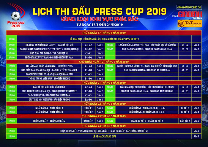 Lịch thi đấu chính thức vòng loại Press Cup 2019 khu vực phía Bắc Lịch thi đấu chính thức vòng loại Press Cup 2019 khu vực phía Bắc