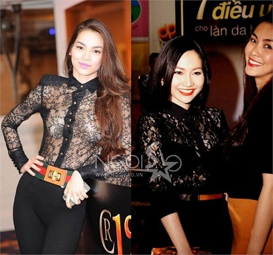 Hà Hồ và Kim Hiền cùng kết chiếc áo ren sexy. Hà Hồ và Kim Hiền cùng kết chiếc áo ren sexy.