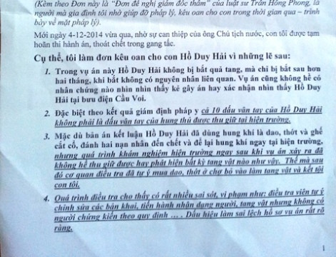 Trích đơn kêu cứu của bà Loan gửi Chủ tịch nước Trương Tấn Sang.