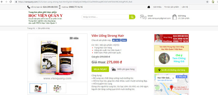 Ảnh chụp quảng cáo thực phẩm bảo vệ sức khỏe Stronghair trên website: https://vienquany.com Ảnh chụp quảng cáo thực phẩm bảo vệ sức khỏe Stronghair trên website: https://vienquany.com