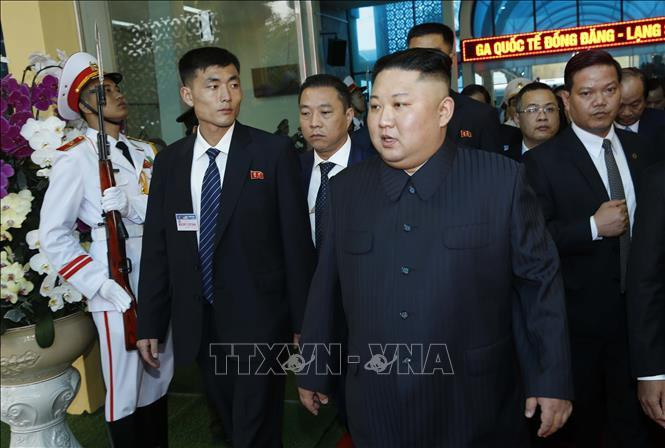 Chủ tịch Triều Tiên Kim Jong-un rời ga Đồng Đăng (Lạng Sơn) về Hà Nội. Ảnh: Nhan Sáng/TTXVN Chủ tịch Triều Tiên Kim Jong-un rời ga Đồng Đăng (Lạng Sơn) về Hà Nội. Ảnh: Nhan Sáng/TTXVN