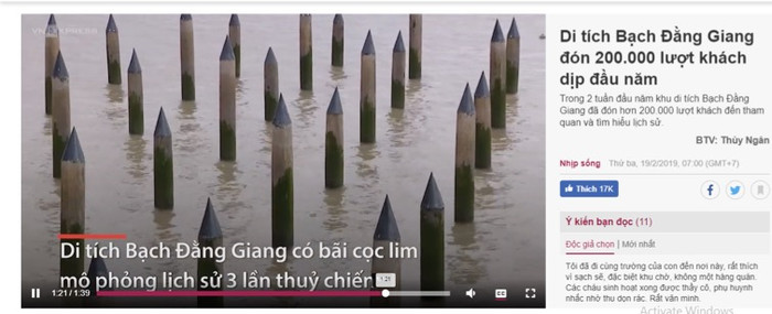 Ảnh cắt từ clip mô phỏng bãi cọc trên sông Bạch Đằng