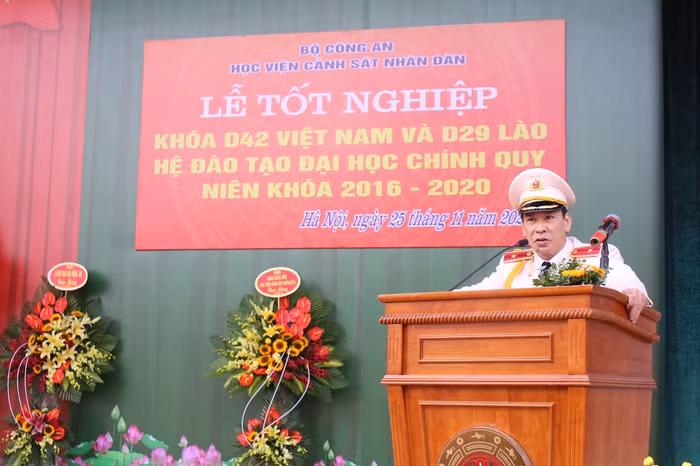 Thiếu tướng Trần Minh Hưởng – Giám đốc Học viện Cảnh sát nhân dân phát biểu tại buổi lễ (Ảnh: Trung Dũng)