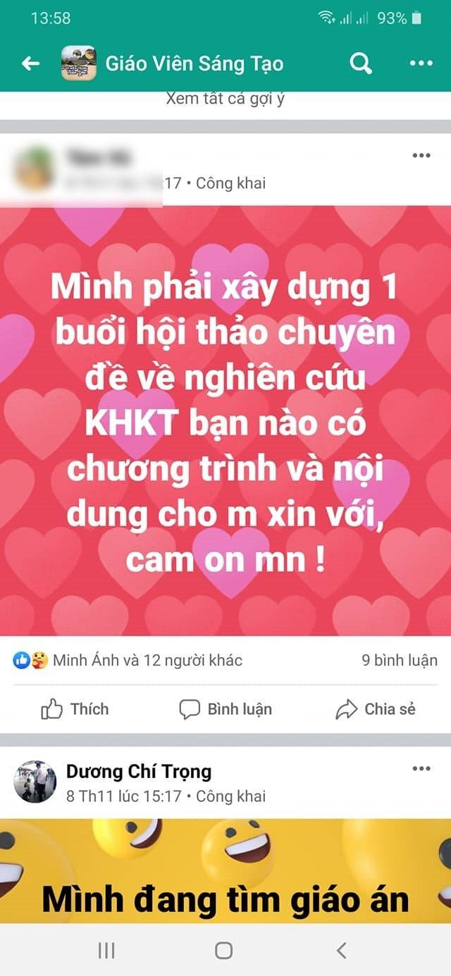 Nội dung, chương trình hội thảo Nghiên cứu khoa học kỹ thuật được giáo viên đăng xin trên Facebook (Ảnh chụp màn hình do tác giả cung cấp)