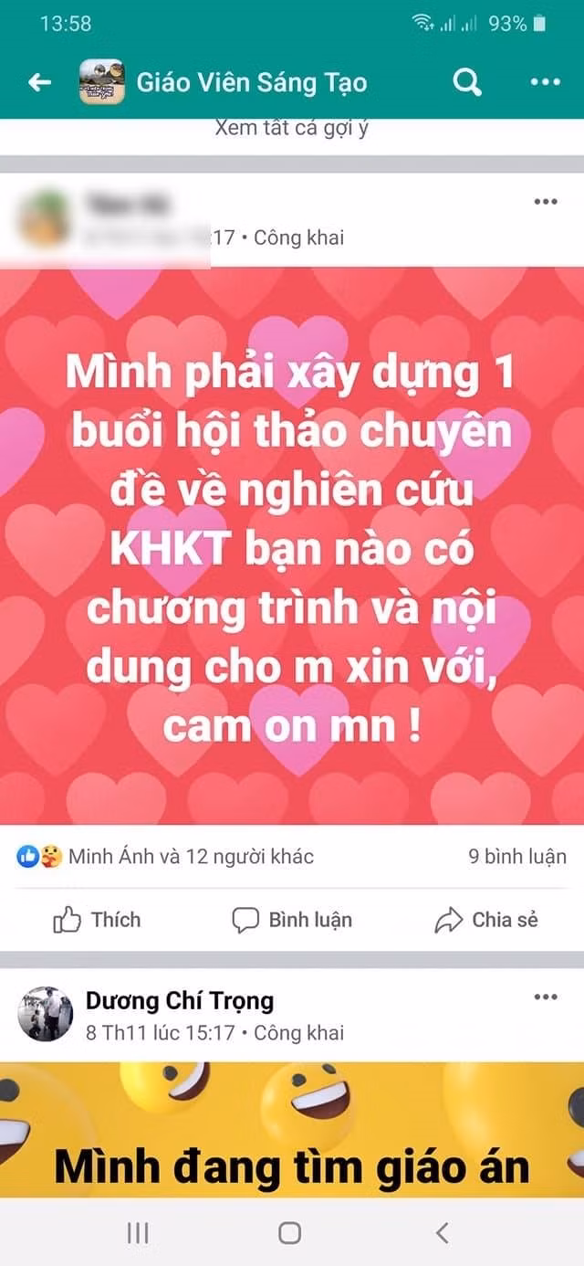 Nội dung, chương trình hội thảo Nghiên cứu khoa học kỹ thuật được giáo viên đăng xin trên Facebook (Ảnh chụp màn hình do tác giả cung cấp) Nội dung, chương trình hội thảo Nghiên cứu khoa học kỹ thuật được giáo viên đăng xin trên Facebook (Ảnh chụp màn hình do tác giả cung cấp)