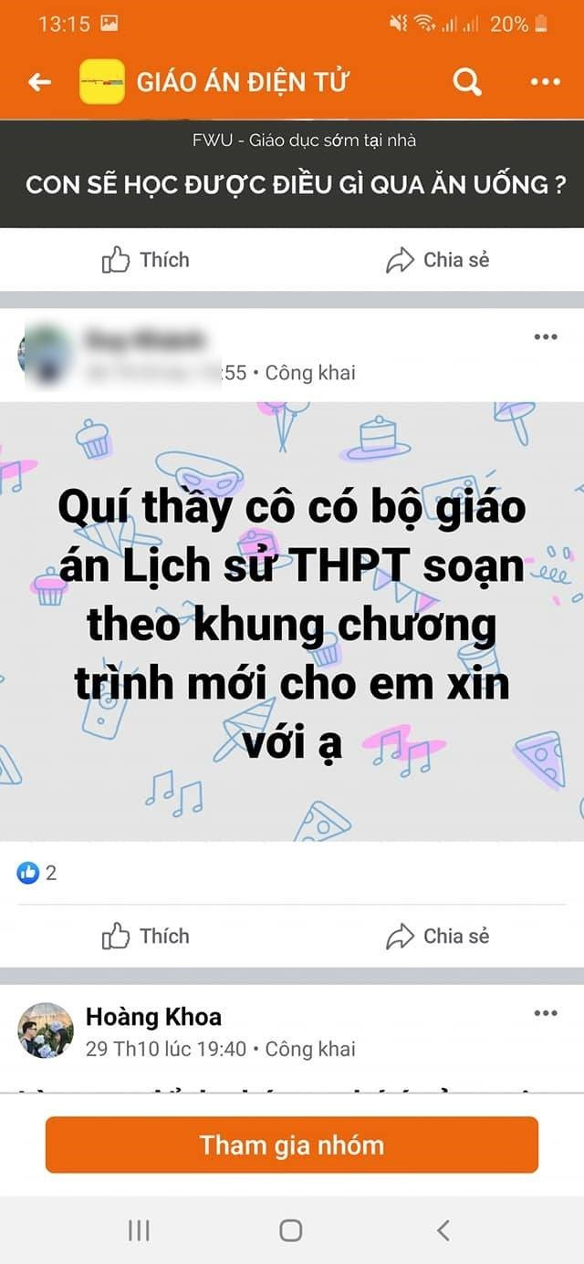 Giáo án được giáo viên đăng xin trên Facebook (Ảnh chụp màn hình do tác giả cung cấp)