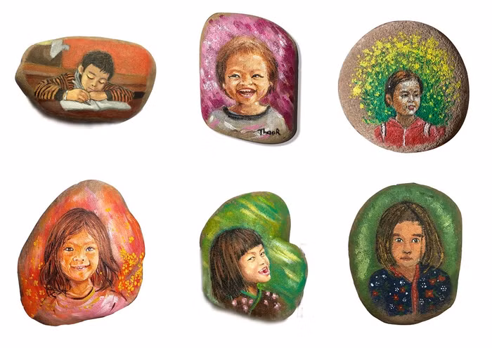 Hành trình sỏi bản trở thành tác phẩm nghệ thuật. (Ảnh: Tình nguyện Niềm Tin)