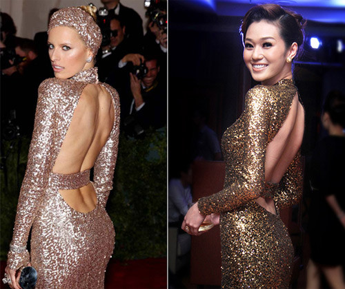 Khi được hỏi về vấn đề này, chân dài thừa nhận bộ đầm này được cô đặy may theo mẫu của thương hiệu Rachel Zoe Khi được hỏi về vấn đề này, chân dài thừa nhận bộ đầm này được cô đặy may theo mẫu của thương hiệu Rachel Zoe