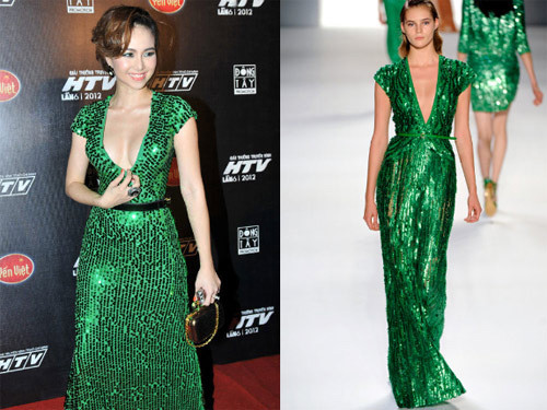 5. Đinh Ngọc Diệp với chiếc váy dính nghi án copy thứ hai. Không khó để nhận ra những chi tiết tương đồng giữa váy của Ngọc Diệp với thiết kế Elie Saab. Và cũng chẳng khó để nhận ra, chiếc váy nhái của nữ diễn viên này không tinh tế và đẳng cấp bằng từ chất liệu cho đến đường may 5. Đinh Ngọc Diệp với chiếc váy dính nghi án copy thứ hai. Không khó để nhận ra những chi tiết tương đồng giữa váy của Ngọc Diệp với thiết kế Elie Saab. Và cũng chẳng khó để nhận ra, chiếc váy nhái của nữ diễn viên này không tinh tế và đẳng cấp bằng từ chất liệu cho đến đường may