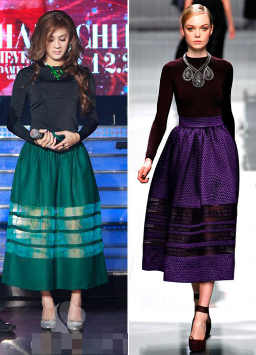 1. Lần đầu đứng trên sân khấu dưới cái tên Khanh Chi Lâm, ca sĩ chuyển giới đã xuất hiện với chân váy Ball Gown mang hơi hướng cổ điển. Tuy nhiên, Khanh Chi Lâm dính ngay nghi án váy nhái khi trang phục cô mặc giống đến 90% với mẫu váy đình đám của Christian Dior, chỉ khác ở chất liệu cũng như kiểu dáng kém tinh tế hơn. Trả lời vấn đề này, Khanh Chi Lâm khẳng định "Tôi không mặc váy nhái. Đây là trang phục của một NTK Việt. Hy vọng mọi người có cái nhìn thoáng hơn giữa xu hướng và bắt chước" 1. Lần đầu đứng trên sân khấu dưới cái tên Khanh Chi Lâm, ca sĩ chuyển giới đã xuất hiện với chân váy Ball Gown mang hơi hướng cổ điển. Tuy nhiên, Khanh Chi Lâm dính ngay nghi án váy nhái khi trang phục cô mặc giống đến 90% với mẫu váy đình đám của Christian Dior, chỉ khác ở chất liệu cũng như kiểu dáng kém tinh tế hơn. Trả lời vấn đề này, Khanh Chi Lâm khẳng định "Tôi không mặc váy nhái. Đây là trang phục của một NTK Việt. Hy vọng mọi người có cái nhìn thoáng hơn giữa xu hướng và bắt chước"